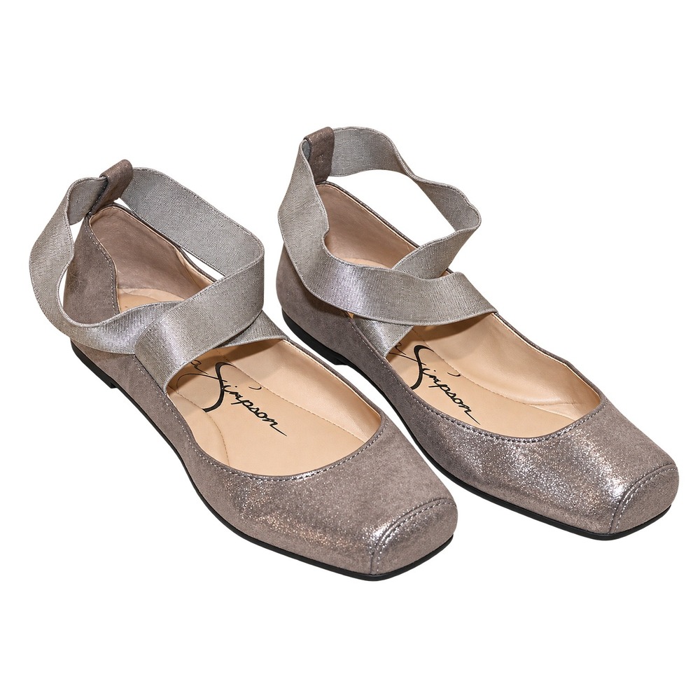 Jessica Simpson Mandalaye Metallic Square Toe Ballet Flats 6M Pewter Metallic